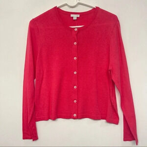 NWT J. Jill Pomegranate Pink Cardigan Sweater Crew Neck Pink MP Cotton Blend‎